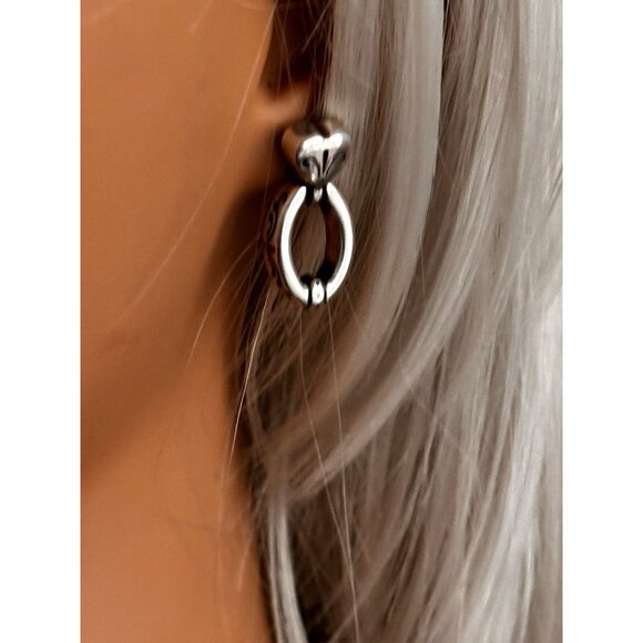 BRIGHTON Earrings Heart Post With Door Knocker Over Rings 1.25" Drop